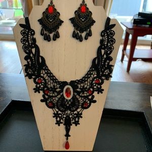 Victorian Black lace necklace and earrings